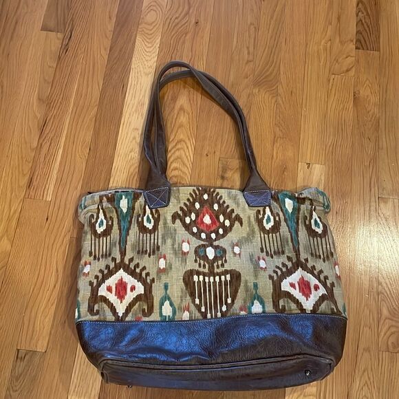 VeeShee Canvas Leather Shoulder Tote Bag Large 14" x 15" x 6" Brown/Tan Gray USA - Picture 7 of 10
